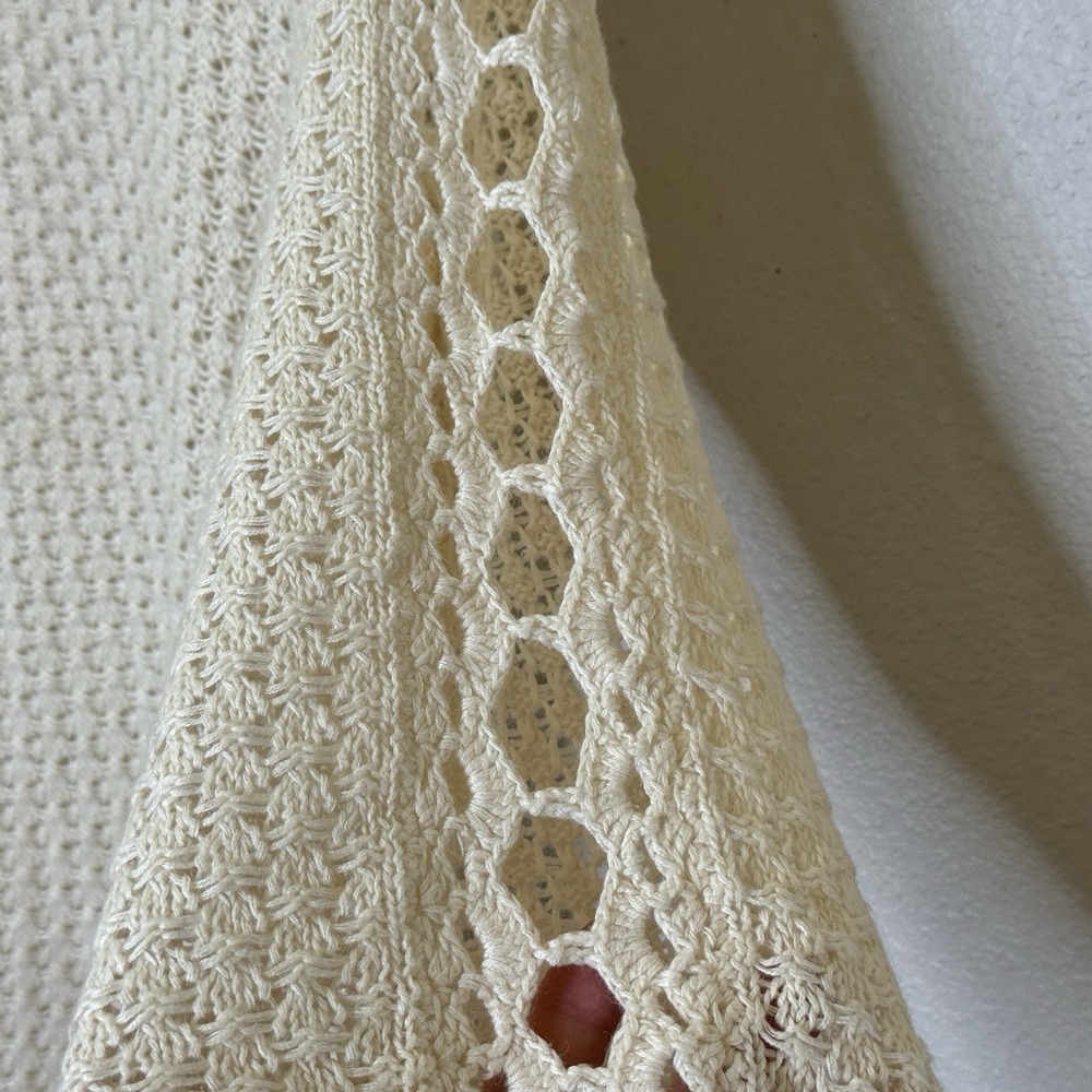 Chico's Open Knit Sweater Womens Size 1 Off White 3/4 Sleeve Round Neck Pullover - Picture 3 of 8